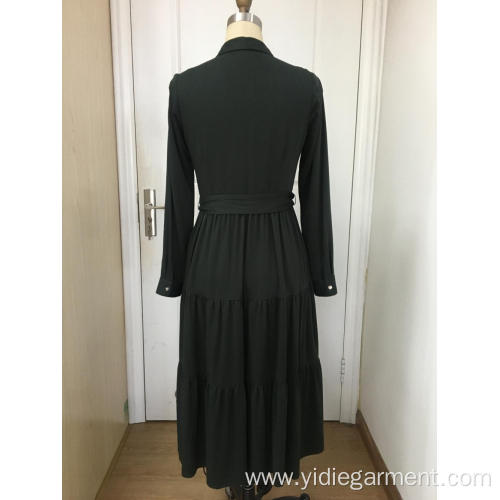 Leather Dress Dark Green Maxi Dress With Sleeves Manufactory